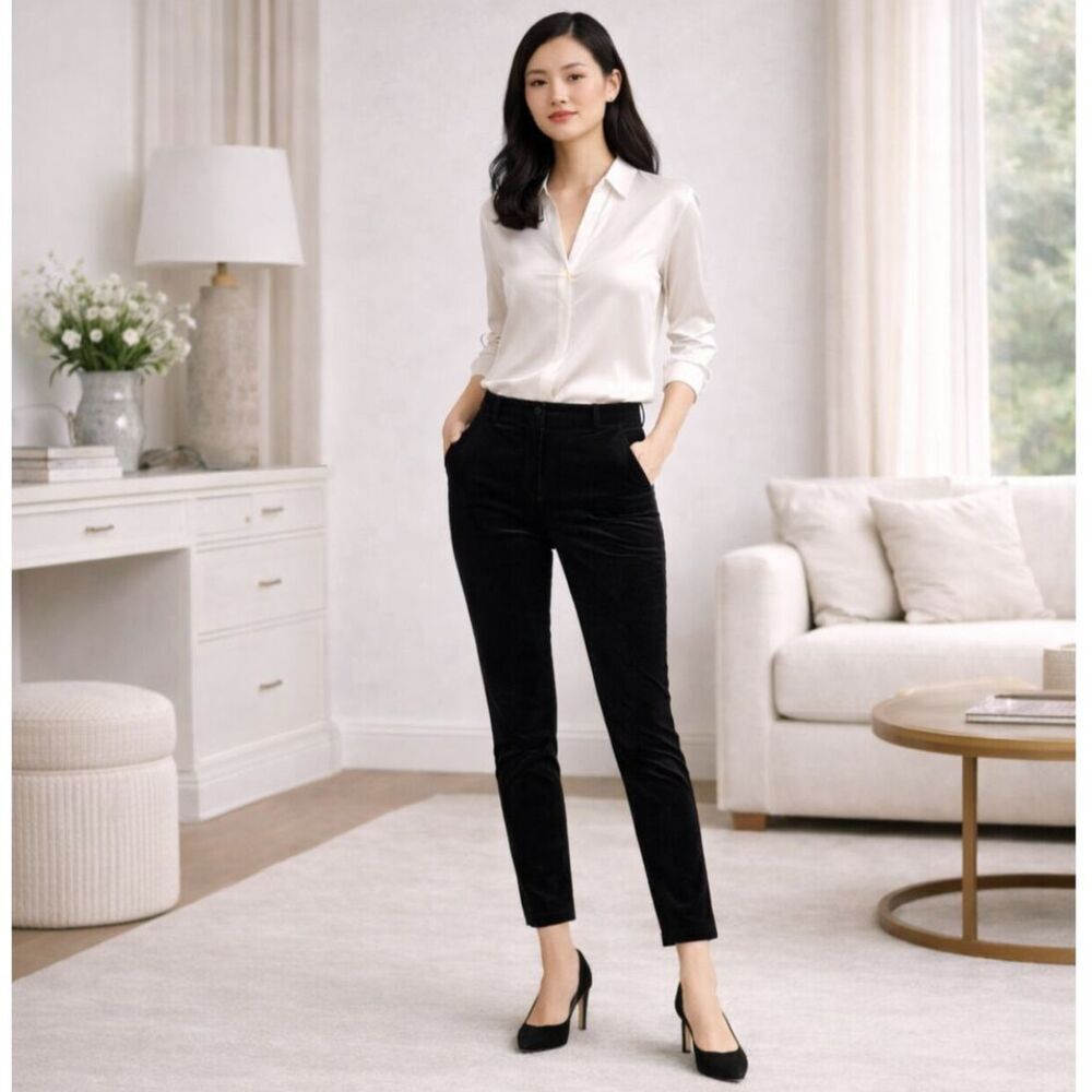 White House Black Market Black Velvety Pants The Slim Size 00 Dress Pants Skinny